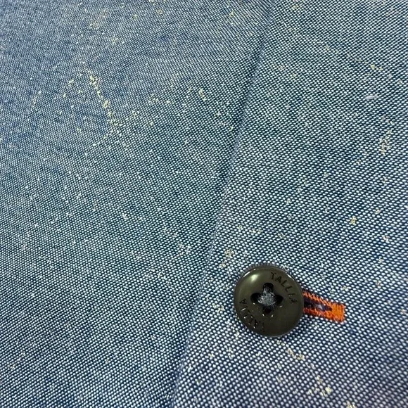 Tallia Men M Chambray Button Down Shirt Blue Subtle Gold Metallic 15.5 34/35 Mod - Picture 4 of 14